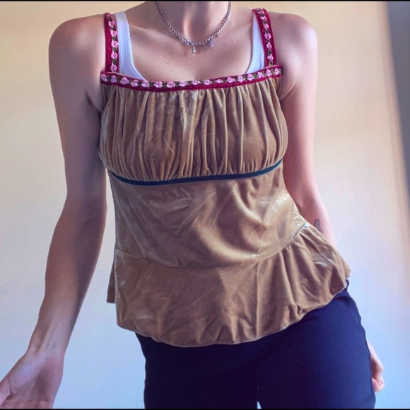 90’s handmade velour cottagecore camisole roses - Picture 4 of 6